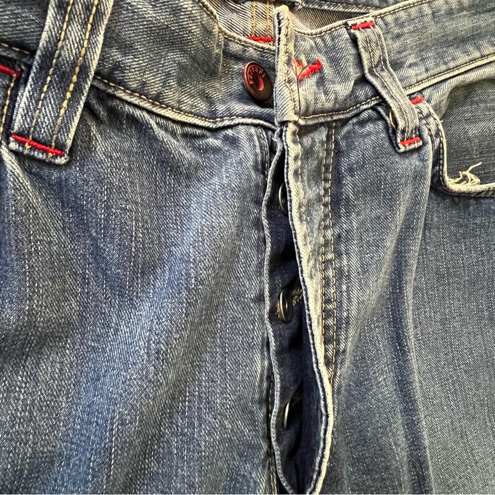VTG Ferrari Button Fly Blue Denim Jeans‎ Leather Logo Italian Mens 33x30.5 IT 50 - Picture 7 of 16